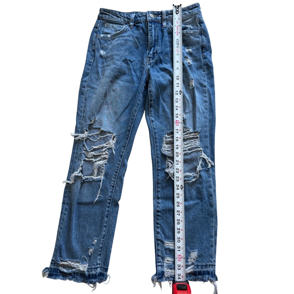 Flying Monkey Womens Distressed Straight Leg Jeans Medium Wash F4125 Blue Cotton - Picture 4 of 7